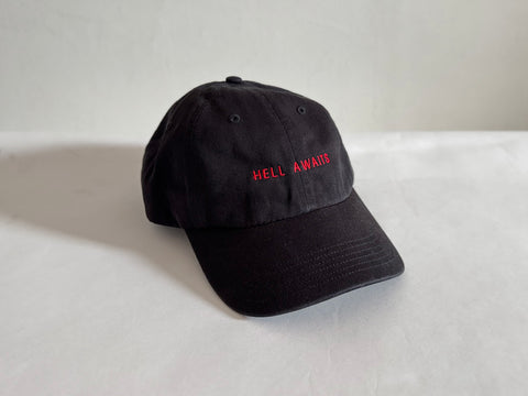 'HELL AWAITS' CAP. BLACK. 100% COTTON